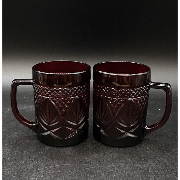 Ruby Red Glass Coffee Mugs Cristal D'arques Durand France Luminarc LOT 2 - Picture 4 of 8